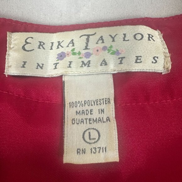 Erika Taylor Intimates Womens Red Satin Button-Up Short Sleeve Blouse Size L - Picture 3 of 4